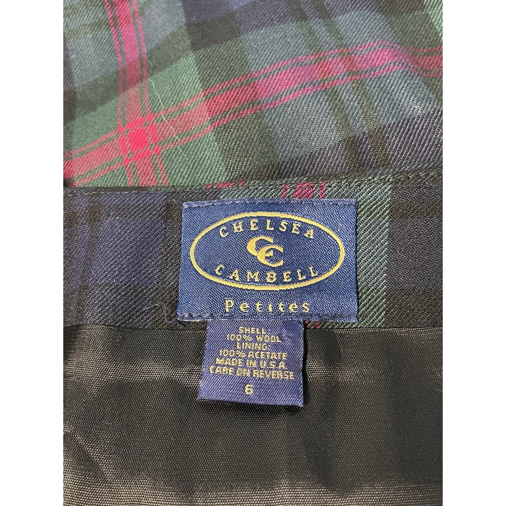 Vintage Chelsea Cambell Petites Lined Wool Mini Wrap Skirt Size 6 Plaid Academia - Picture 8 of 9